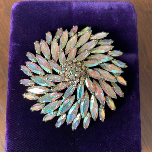 Sherman Rare Vtg Marquise Cut Crystal Doomed Starburst Aurora Borealis Brooch - Picture 2 of 8